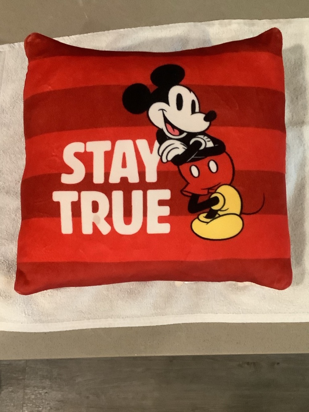 Disney Red Striped Mickey Mouse Pillow with Yellow Accent
